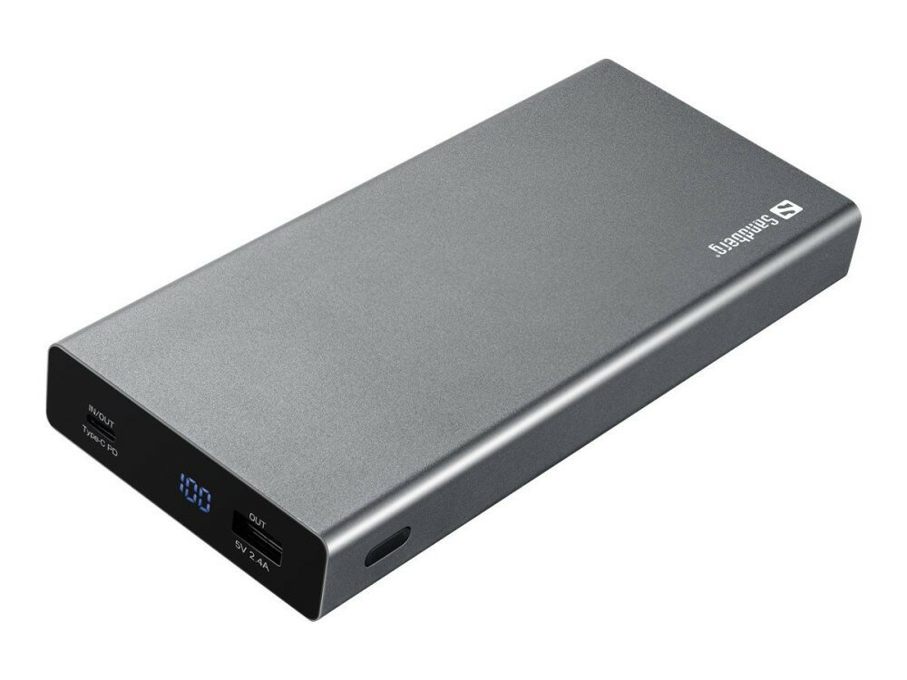 Powerbank Sandberg USB-C PD 100W 20000 frontem i skosem