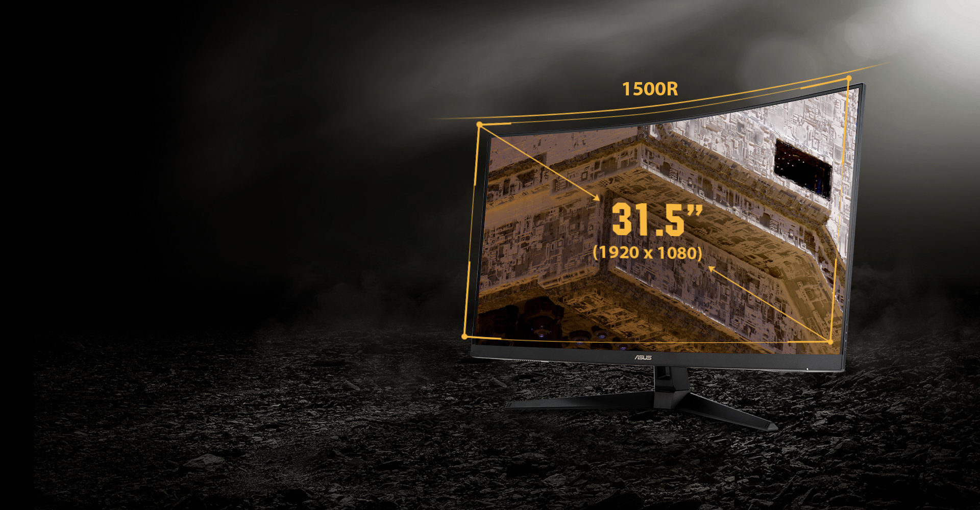 Monitor gamingowy ASUS TUF GAMING VG328H1B czarny wizualizacja wielkości widok na ekran od prawej strony