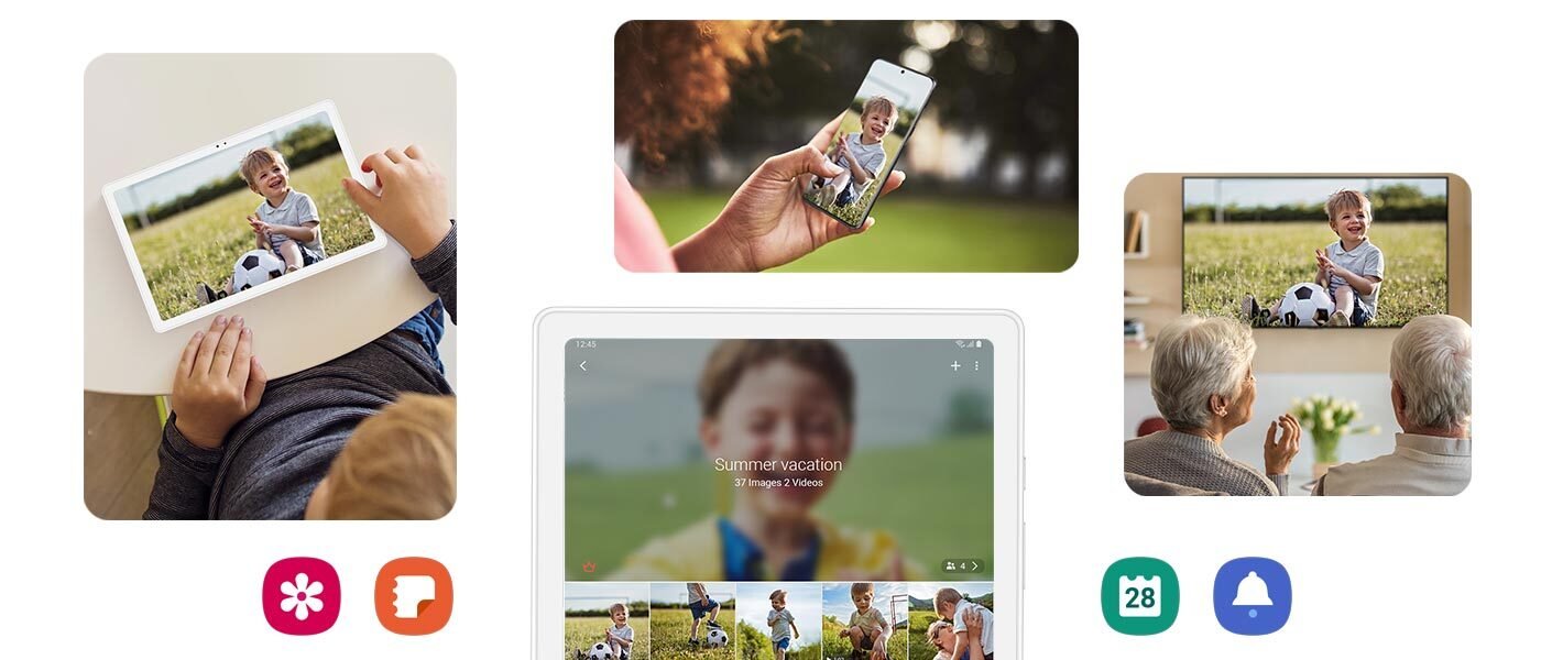 Tablet Samsung Galaxy Tab A7 srebrny widok na przód z różnych perspektyw