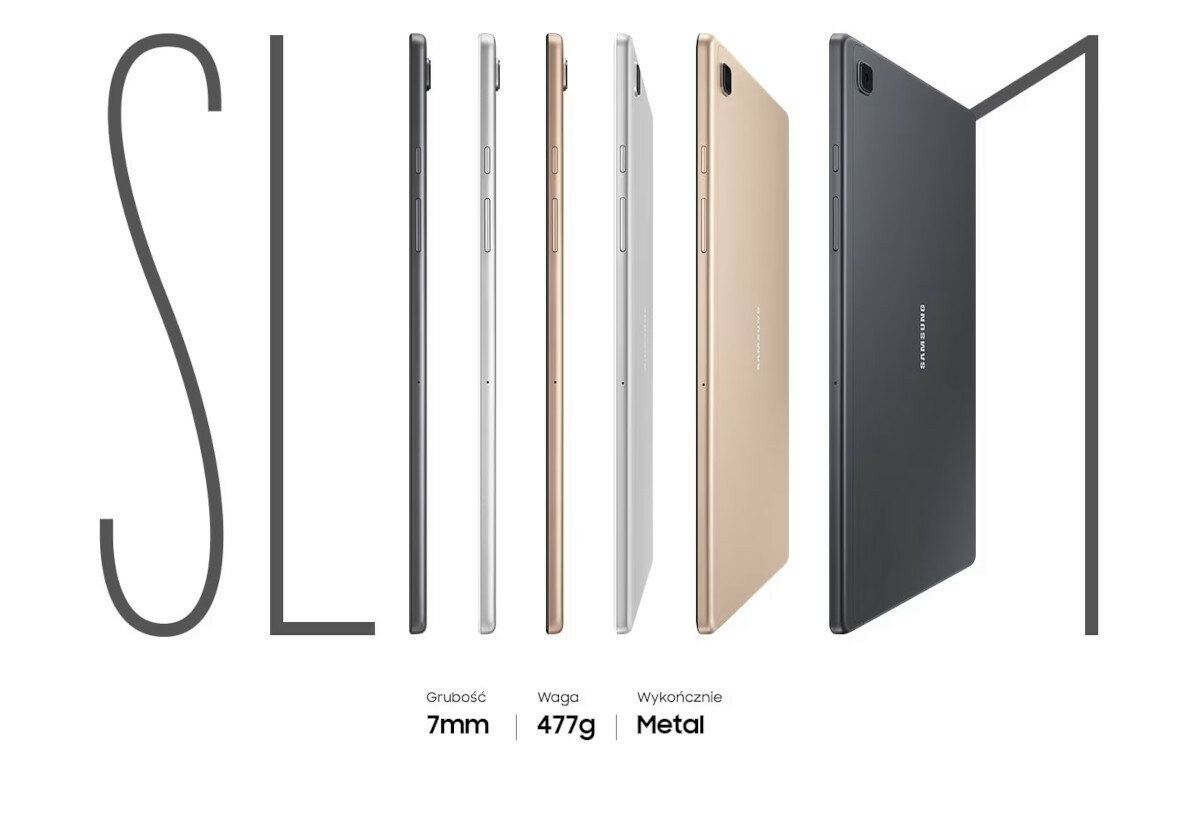 Tablet Samsung Galaxy Tab A7 T500 widok na tablety w różnych odcieniach od boku