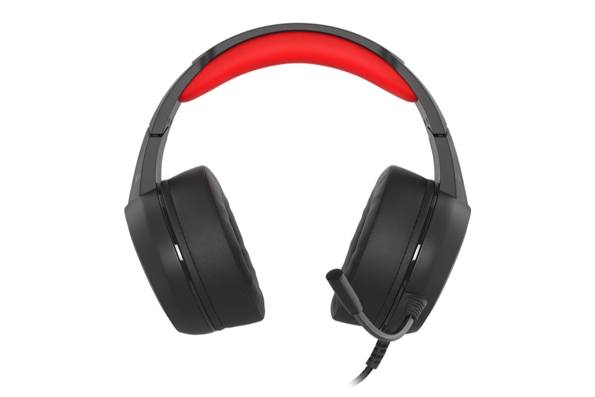 Słuchawki Genesis Neon 200 RGB czarno-czerwone od frontu na białym tle