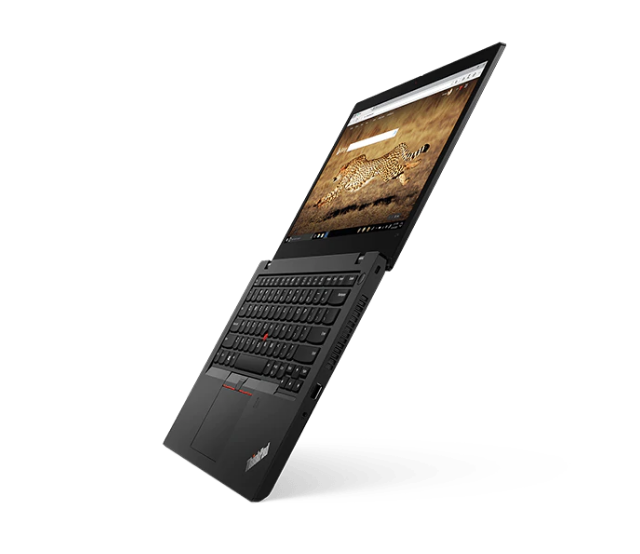 Laptop Lenovo ThinkPad L15 Czarny 20U70002PB widok od prawego boku na laptop z maksymalnie rozszerzonym zawiasem