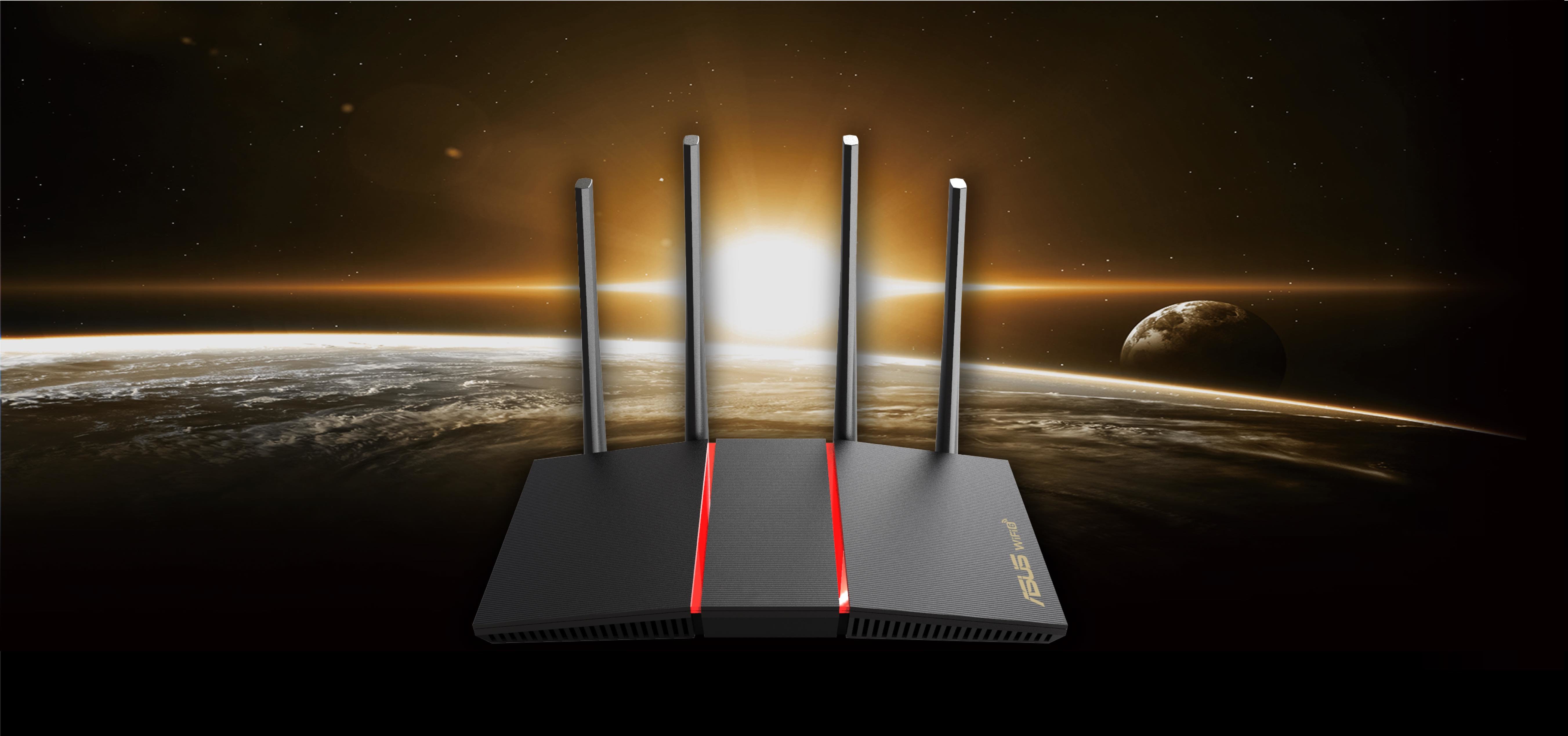 Dwuzakresowy router Wi-Fi ASUS RT-AX55 AX1800 Czarny widok od przodu