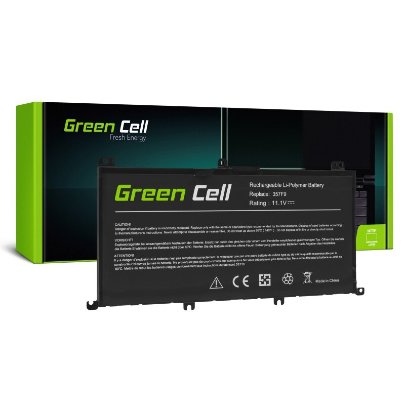 Bateria do laptopa Green Cell DE139 do Dell grafika przedstawia baterię od frontu oraz pudełko