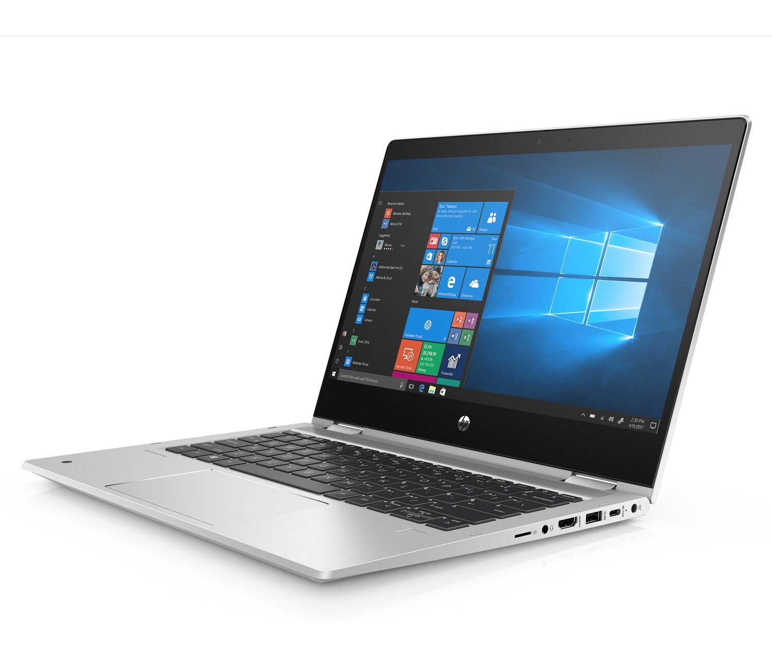 Notebook HP ProBook x360 435 G7 srebrny widok na ekran od lewego boku