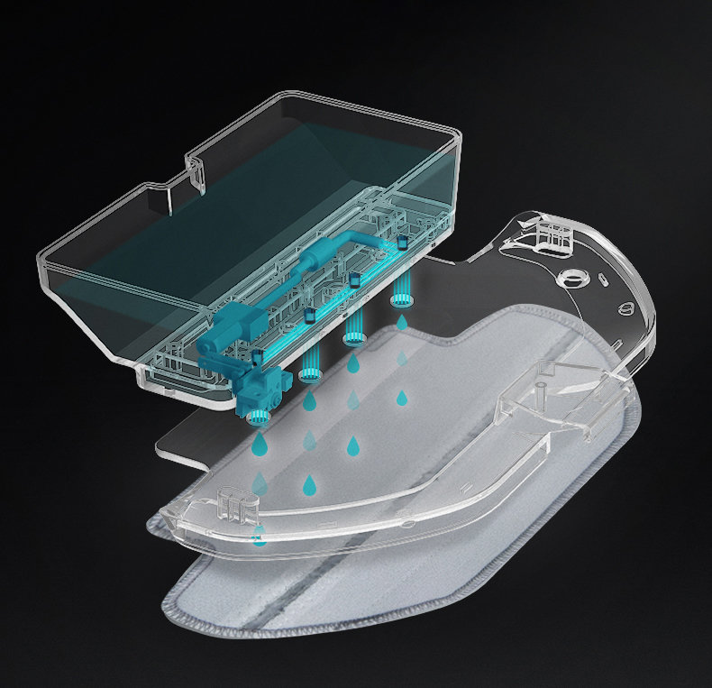 Robot sprzątający Viomi V2 Pro szaro-czarny schematycznie przedstawiona budowa zbiornika na wodę
