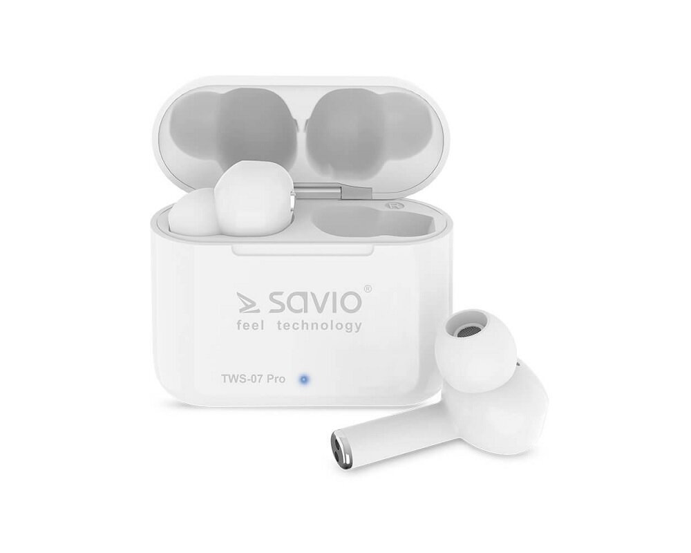 Słuchawki Savio TWS-07 PRO w pudełku ładującym od frontu