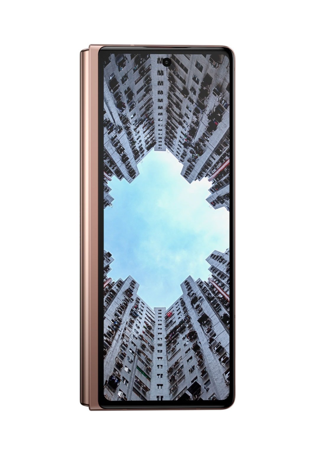 Smartfon Samsung Galaxy Z Fold2 SM-F916BZ Brązowy widok od przodu na złożony ekran