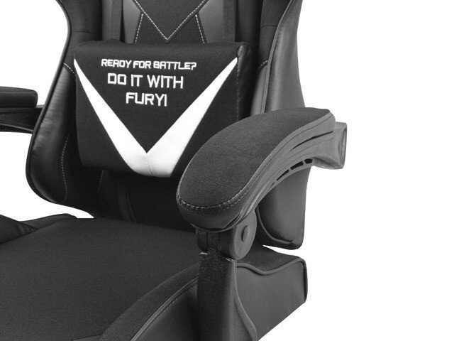 Krzesło gamingowe Fury Avenger L czarno-białe poduszka lędźwiowa