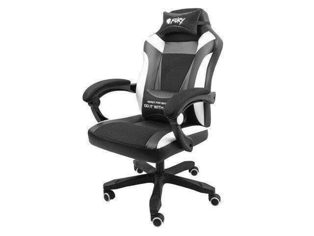 Krzesło gamingowe Fury Avenger M+ czarno-białe widok całego krzesła