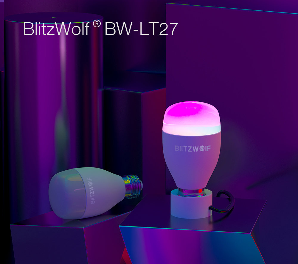 Inteligentna żarówka RGB Blitzwolf BW-LT27 WiFi E27 Włączona żarówka