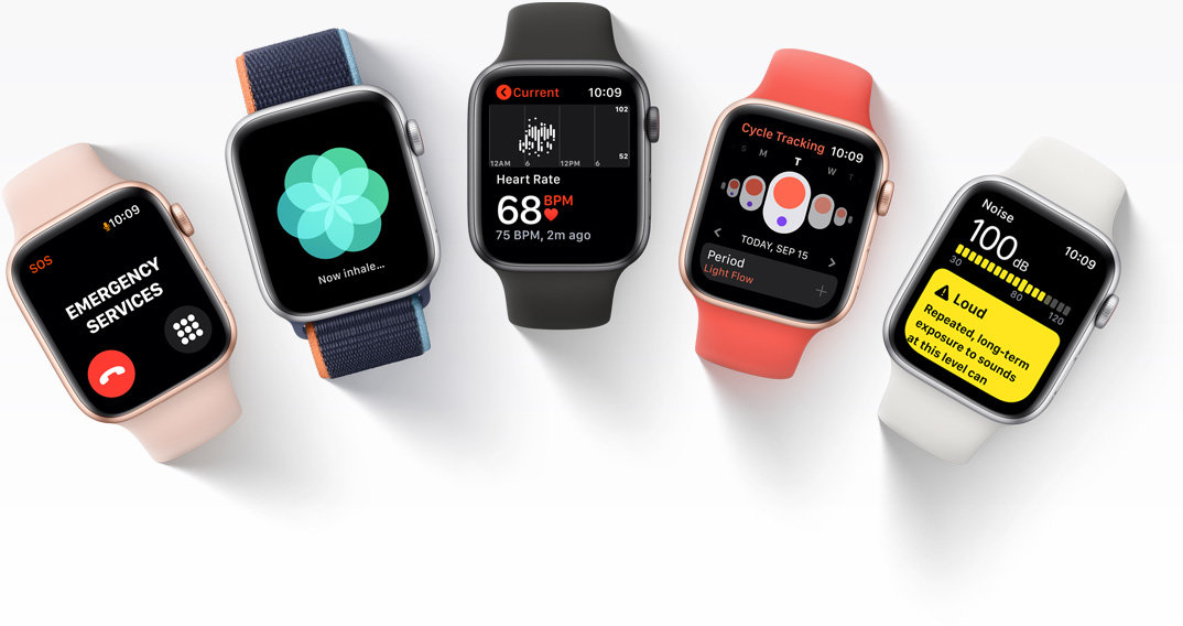 Smartwatch Apple Watch SE widok na tarcze przedstawiające interfejs aplikacji