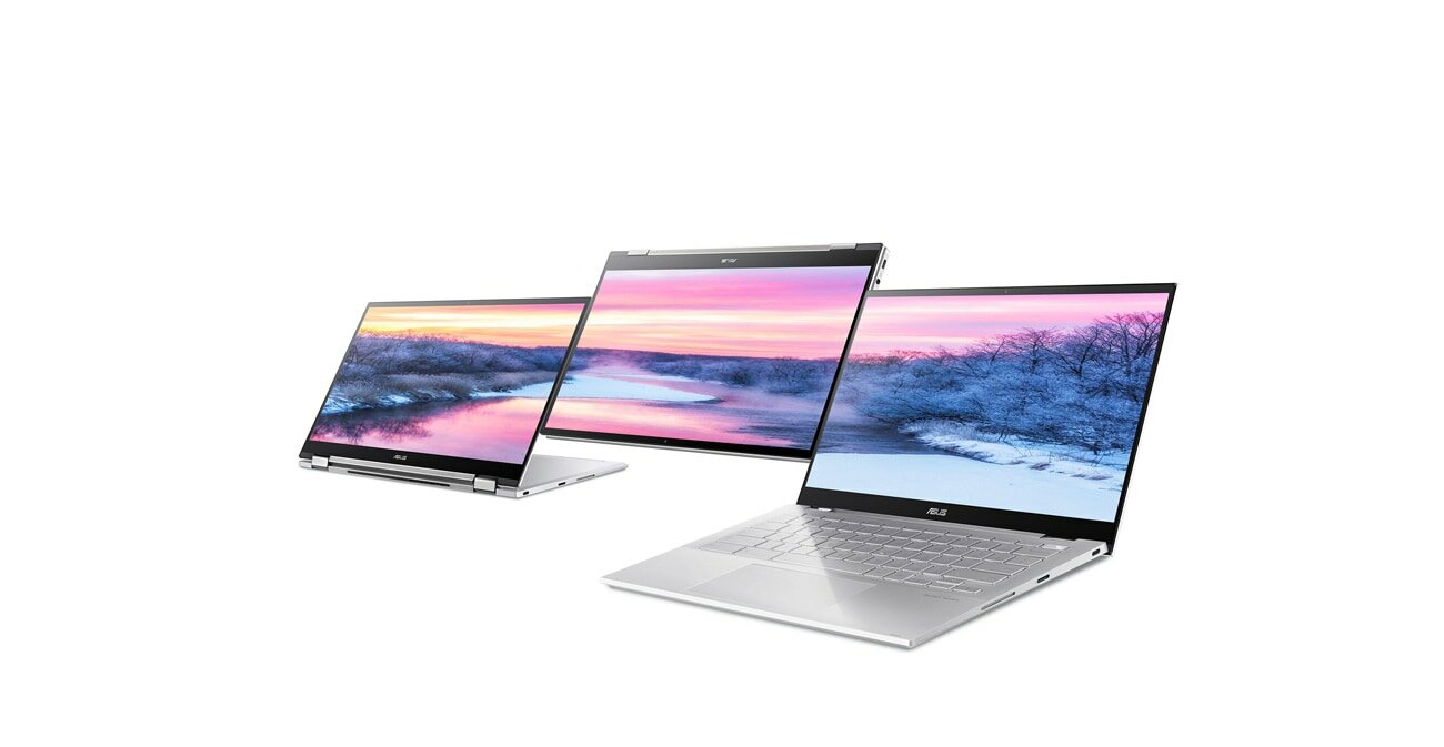 Notebook ASUS Chromebook Flip C436 srebrny widok na ekran w różnej konfiguracji