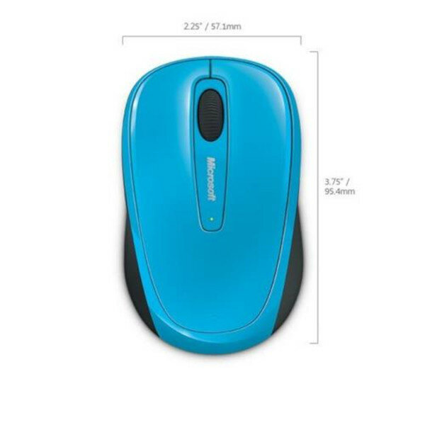 Mysz Microsoft MS Wless Mobile Mouse 3500 bezprzewodowa pokazana mysz frontem i wymiary