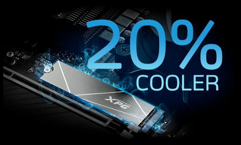 Dysk SSD Adata XPG GAMMIX S50 Lite 2TB M.2 AGAMMIXS50L-2T-C  informacja o temperaturze niższej o 20%