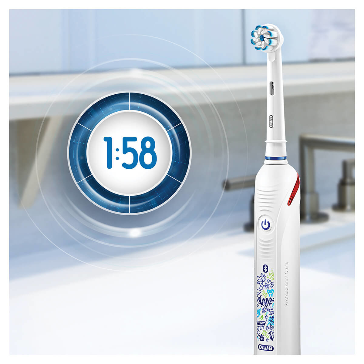 Szczoteczka OralB Junior Smart White biała wizualizacja wbudowanego dwuminutowego timera
