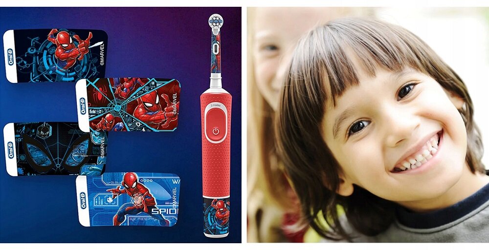 Szczoteczka elektryczna Oral-B D100 Kids Spiderman dołączone naklejki