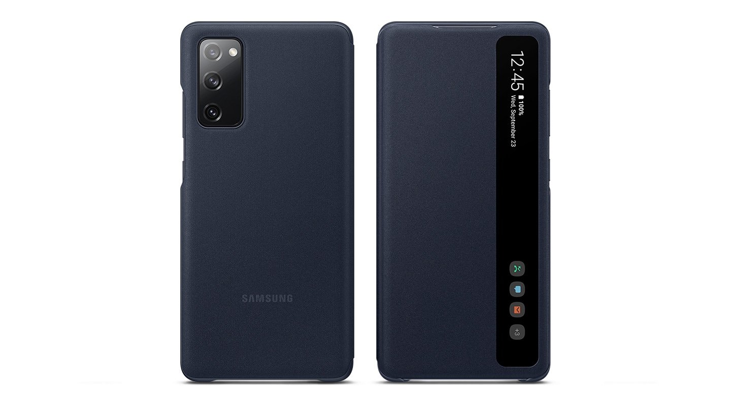 Etui Samsung Smart Clear View Cover Navy do Galaxy S20 FE EF-ZG780CVEGEE widok na przód i tył granatowej wersji kolorystycznej
