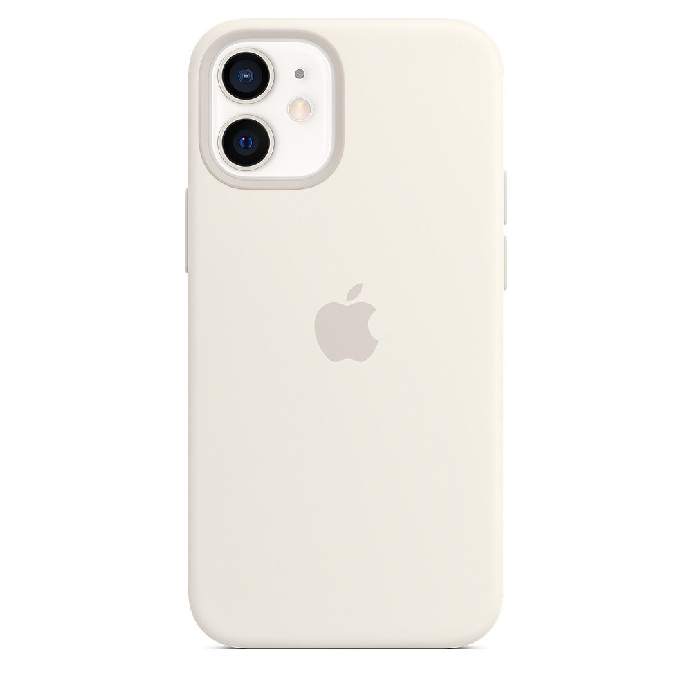 Etui silikonowe Apple do iPhone 12 mini MHKV3ZM/A widok na tył z włożonym smartfonem Apple iPhone 12 Mini w kolorze białym