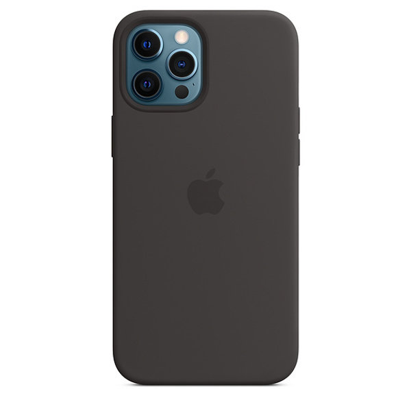 Etui iPhone 12 Pro Max Silikonowe z funkcją MagSafe widok na tył z włożonym smartfonem Apple iPhone 12 Pro w kolorze złotym
