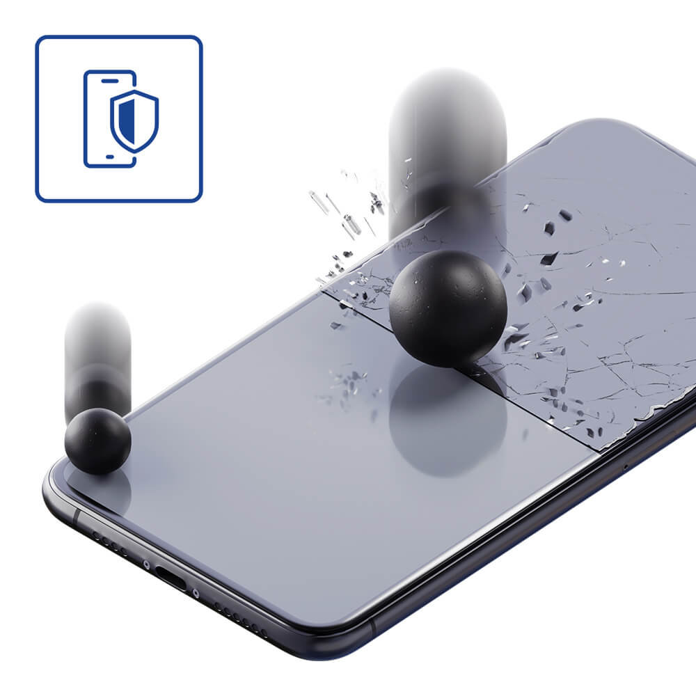 Szkło hybrydowe 3MK FlexibleGlass iPhone 12 Mini 5,4 widok od góry na szkło nałożone na telefon wizualizacja wytrzymałości