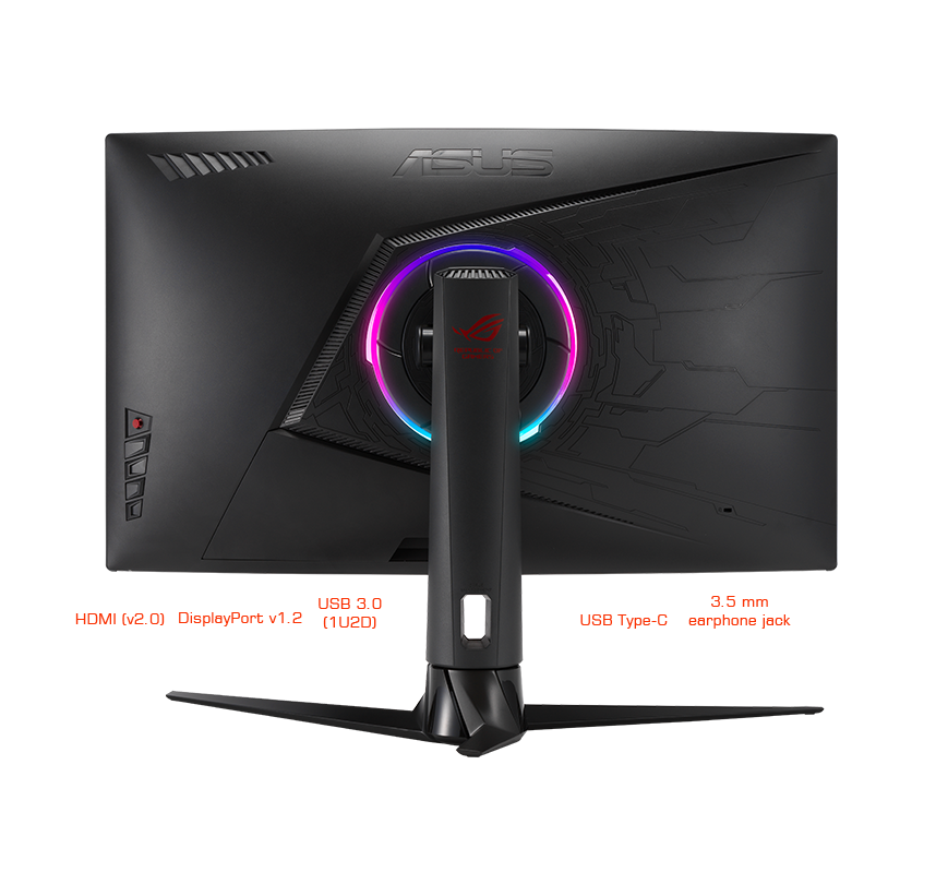 Monitor gamingowy ASUS ROG Strix XG32VC czarny widok od tyłu graficzne przedstawienie dostępnych portów