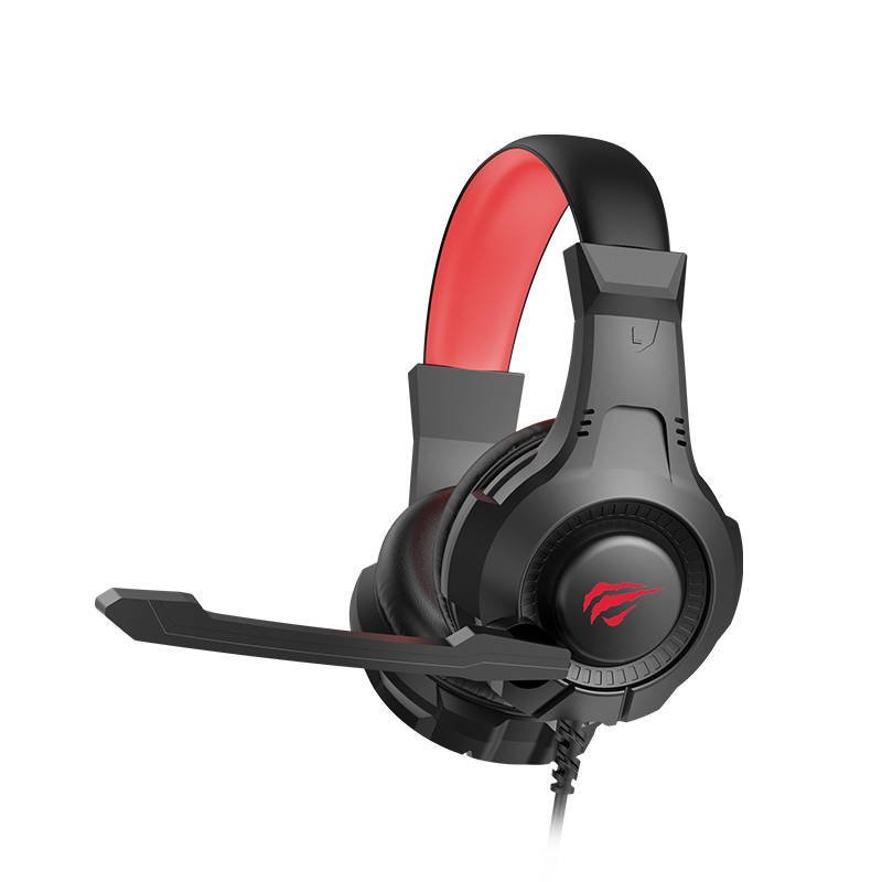 Słuchawki gamingowe Havit H2031d Czarno-czerwone widok od dołu pod kątem