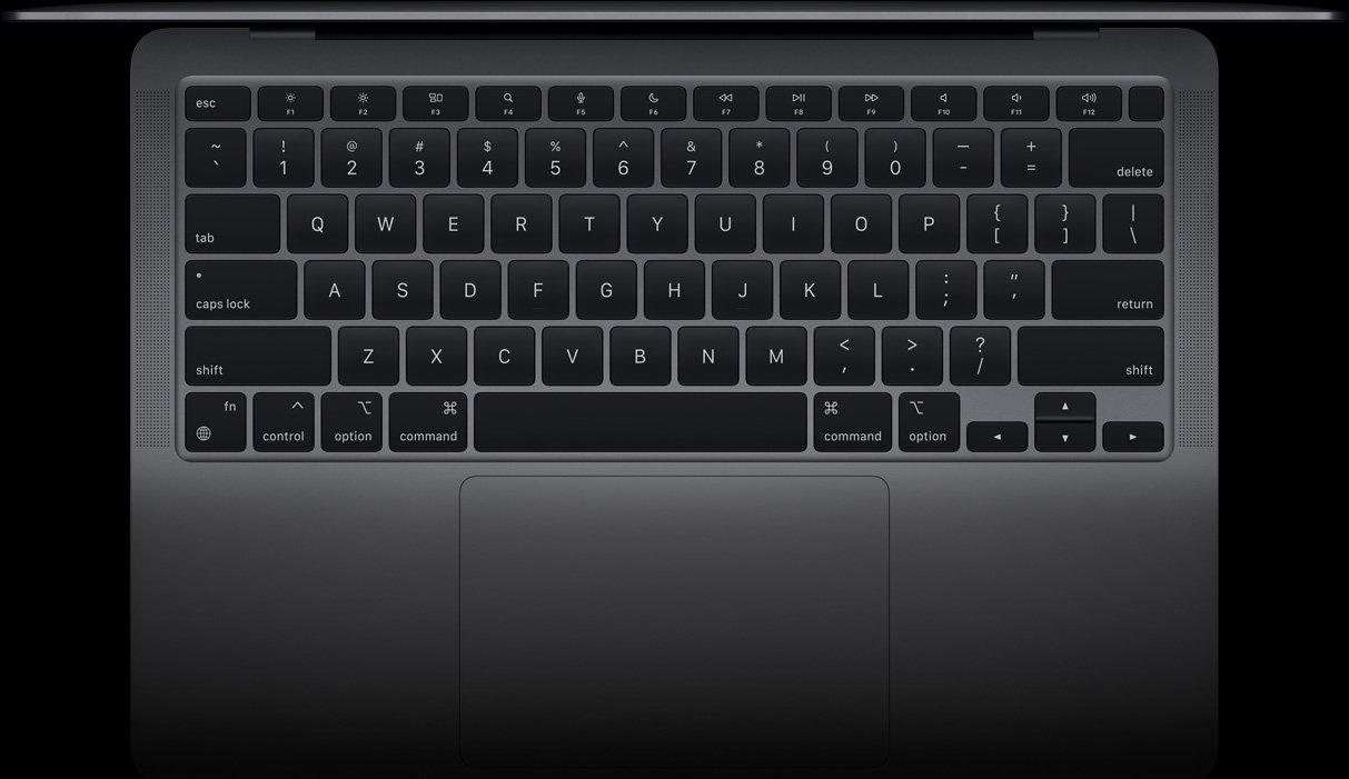 Laptop Apple Macbook Air 13,3 MGN63ZE/A Apple M1 256GB Gwiezdna Szarość widok od góry na klawiaturę