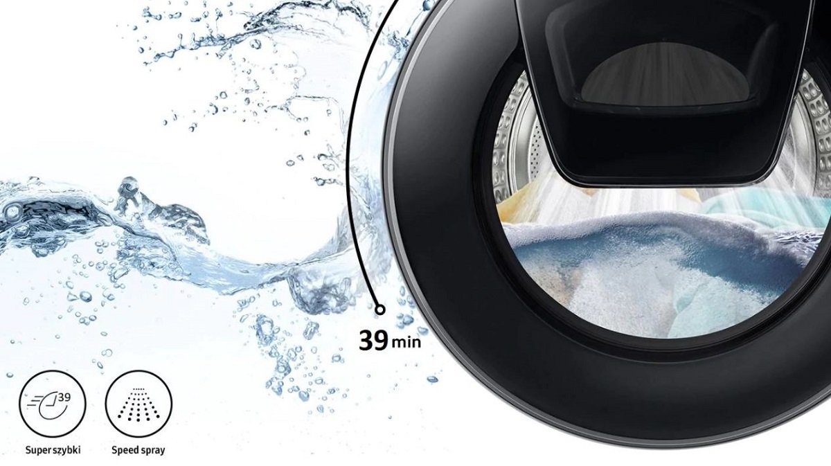 Pralka Samsung QuickDrive™ WW90T954ASX 9 kg Szara widok od przodu na bęben wypełniony wodą
