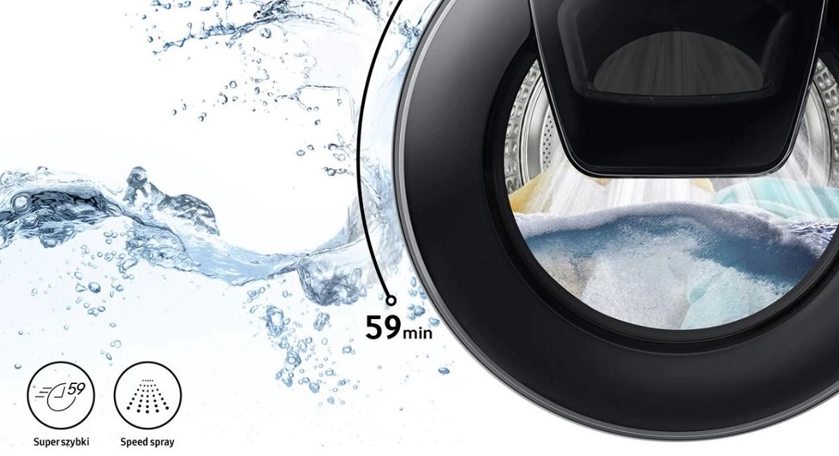 Pralka Samsung EcoBubble™ WW10T654DLH 10,5 kg Biała widok od przodu na bęben wypełniony wodą