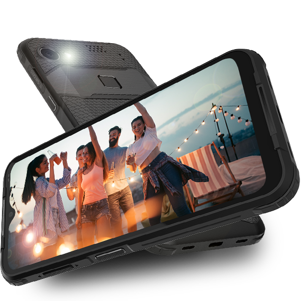 Smartfon MyPhone HAMMER Blade 3 Czarny widok widok na przód i tył dwóch telefonów pod kątem w poziomie