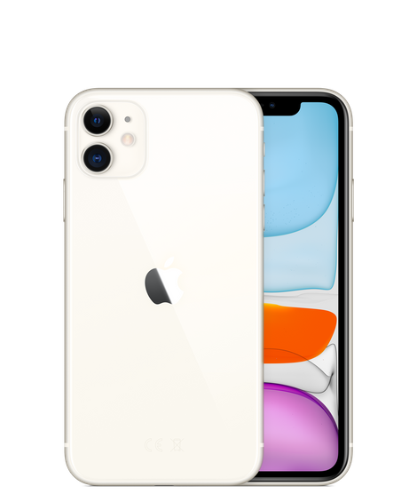 Smartfon Apple iPhone 11 MHDC3PM/A 64GB Biały widok od przodu na ekran i tył