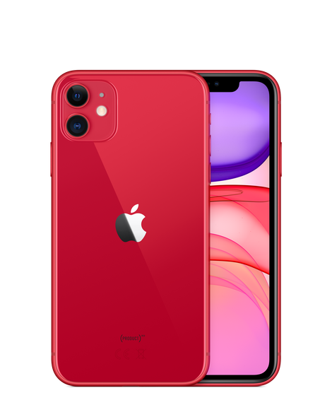 Smartfon Apple iPhone 11 MHDK3PM/A 128GB (PRODUCT)RED Czerwony widok od przodu na ekran i tył