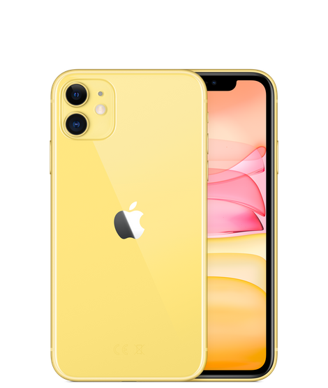 Smartfon Apple iPhone 11 MHDT3PM/A 256GB Żółty widok od przodu na ekran i tył