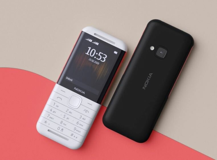 Telefon Nokia 5310 2020 TA-1212 czarno-czerwony widok od góry na tył i przód