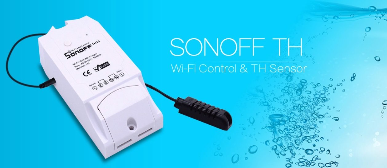 Inteligentny przełącznik WiFi Sonoff TH16 przełącznik na niebieskim tle
