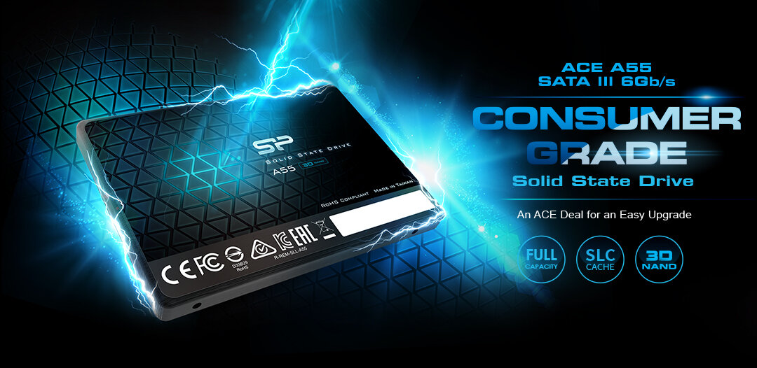 Dysk SSD Silicon Power Ace A55 2TB SATA III dysk na ciemnym tle