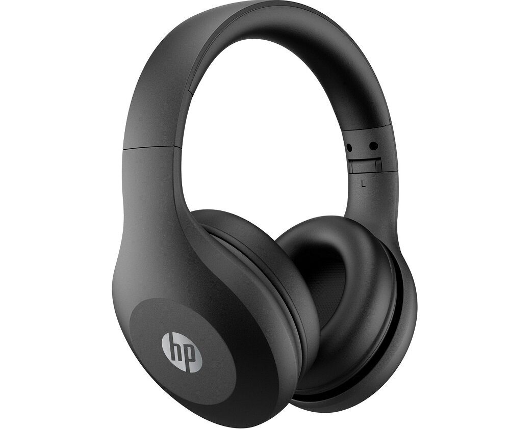 Słuchawki HP Bluetooth 500 zwrócone w prawo z widocznym logiem HP na boku słuchawek
