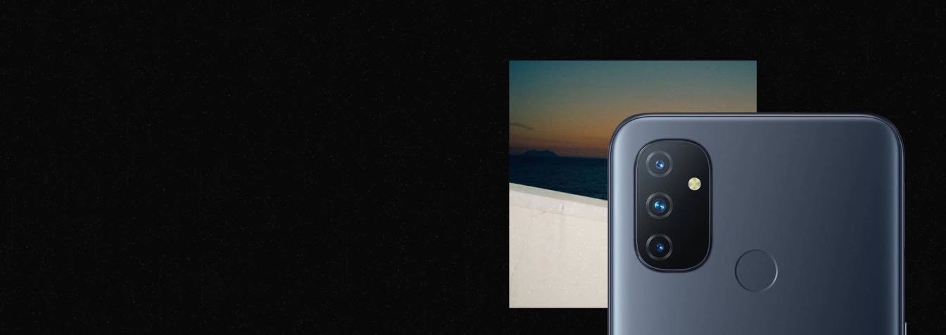 Smartfon OnePlus Nord N100 64 GB + 4GB Midnight Frost widok zblizenie na wyspę z aparatami