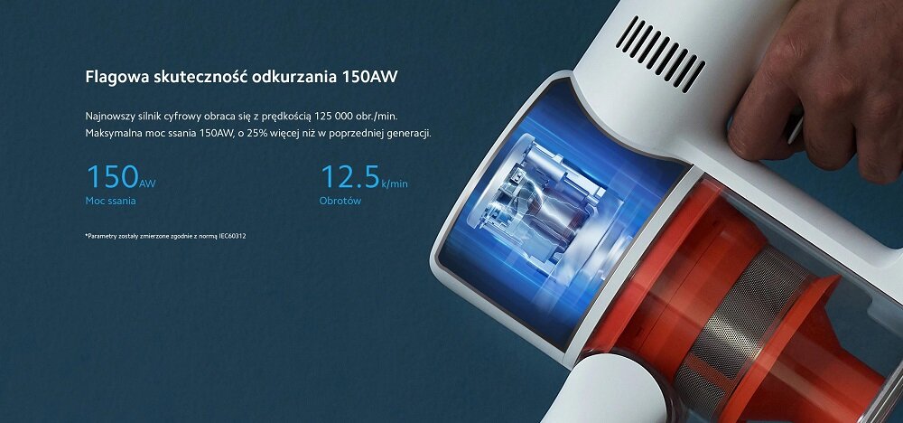 Odkurzacz Xiaomi Mi Handheld Vacuum Cleaner G10 parametry mocy ssania i liczby obrotów