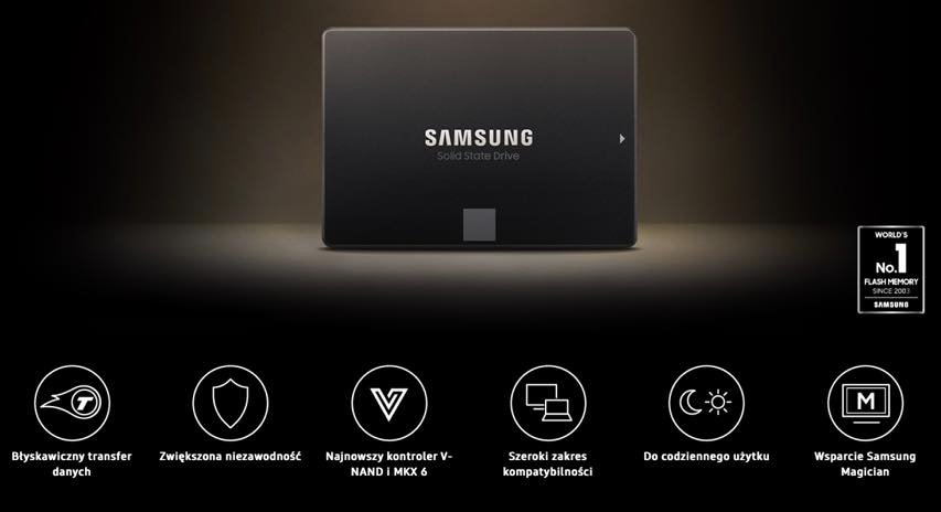 Dysk SSD Samsung 870 EVO MZ-77E500B 500GB SATA widok na dysk od przodu