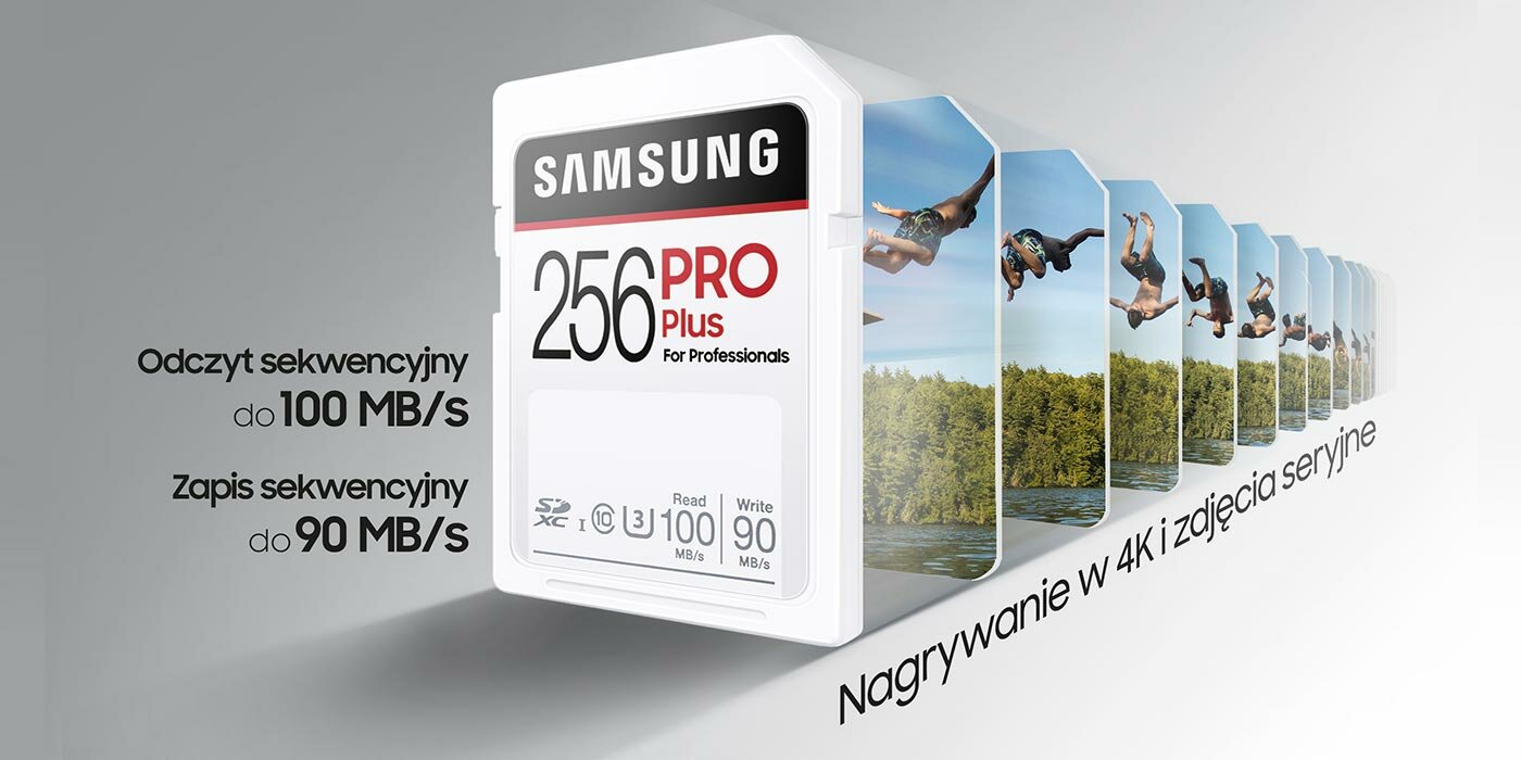 Karta pamięci SD Samsung PRO Plus 256GB MB-SD256H/EU wizualizacja prędkości zapisu i odczytu