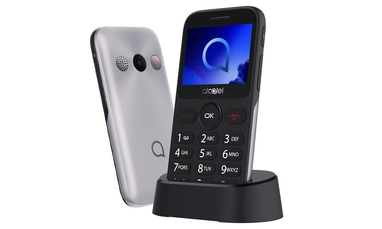Telefon Alcatel 2019G ze stacją od przodu i od tyłu