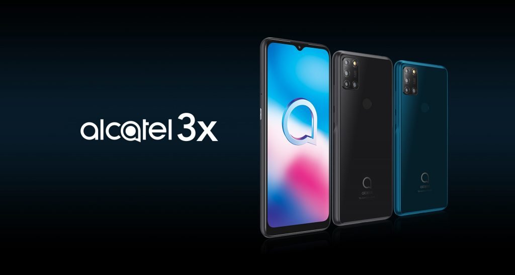 Smartfon Alcatel 3X (2020) Czarny widok telefonu pod skosem z przodu i z tyłu