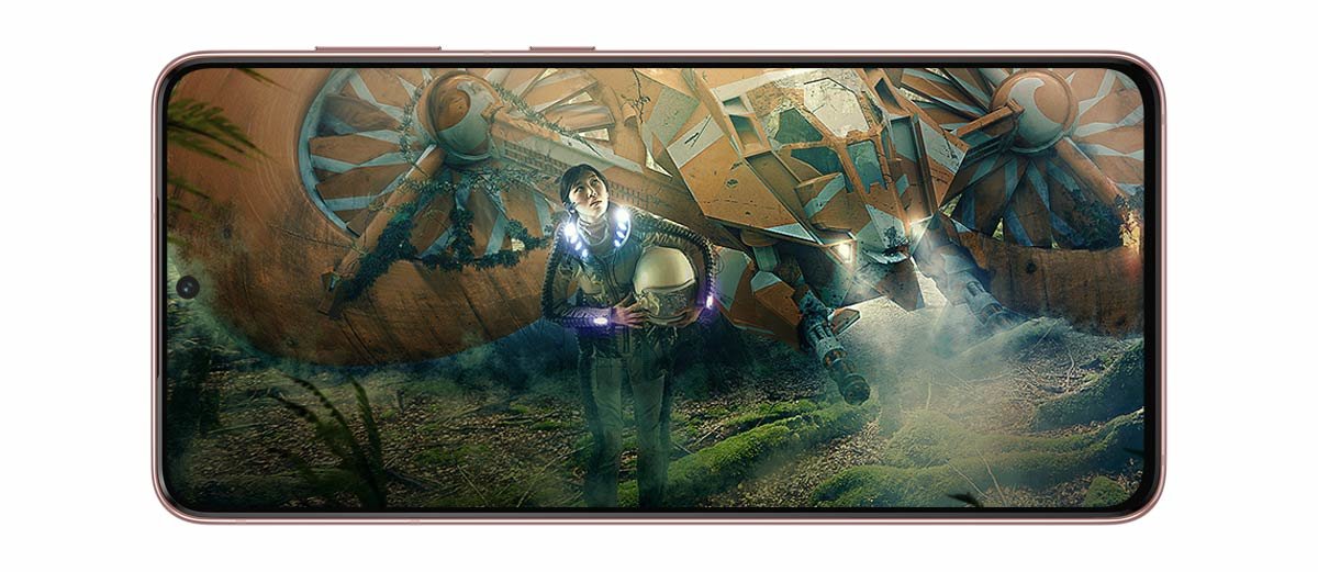 Smartfon Samsung Galaxy S21 5G SM-G991BZIDEUE 128GB różowy wizualizacja gry mobilnej na ekranie