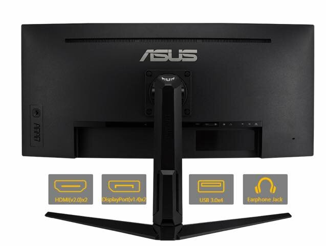 Monitor ASUS TUF Gaming VG34VQL1B 34 2xHDMI 2xDP 4xUSB 3.0 głośniki czarny widok na dostępne z tyłu monitora porty