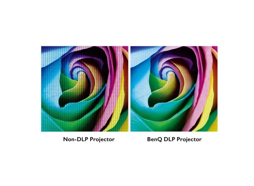 Projektor BenQ MW809STH DLP WXGA porównanie obrazu wyświetlanego przez projektor z funkcją DLP i bez funkcji DLP