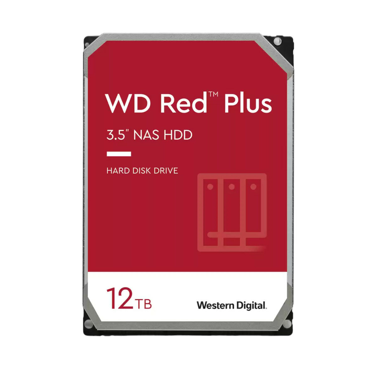 Dysk HDD Western Digital Red Plus WD120EFBX od frontu na białym tle