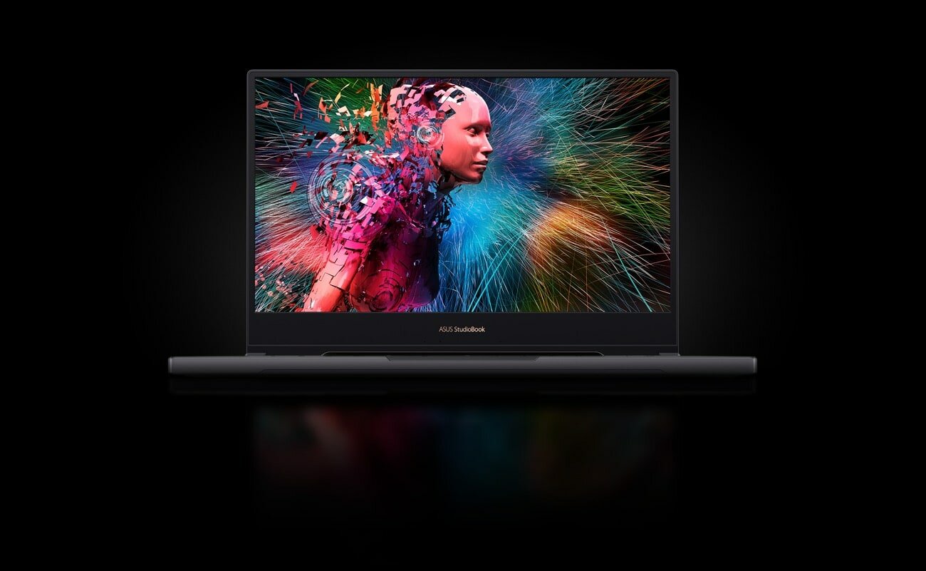 Laptop ASUS ProArt StudioBook Pro 15 W500G5T-HC016R szary widok od przodu na ekran wizualizacja dokładności odwzorowania barw