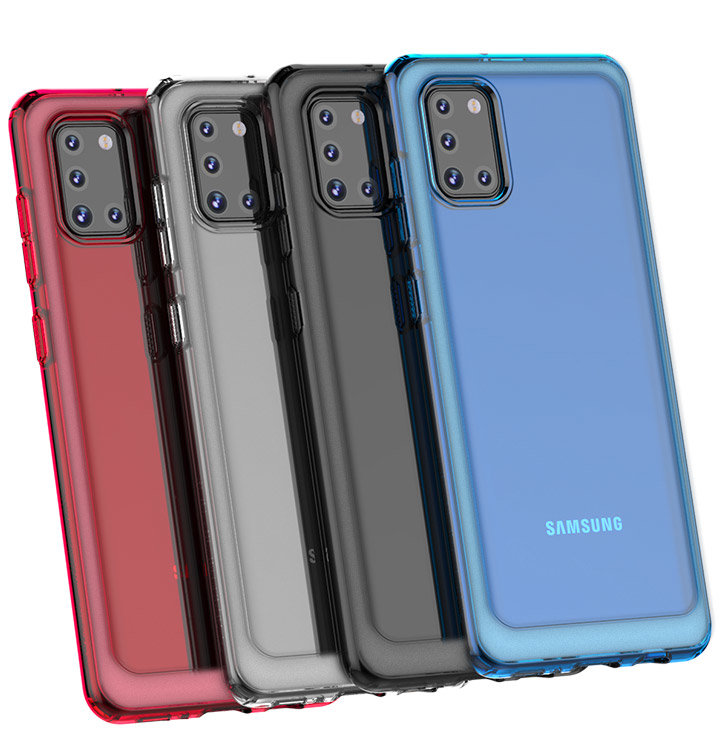 Etui Samsung A Cover do Galaxy A31 GP-FPA315KDABW czarne widok pod katem na dostępne wersje kolorystyczne smartfona w etui